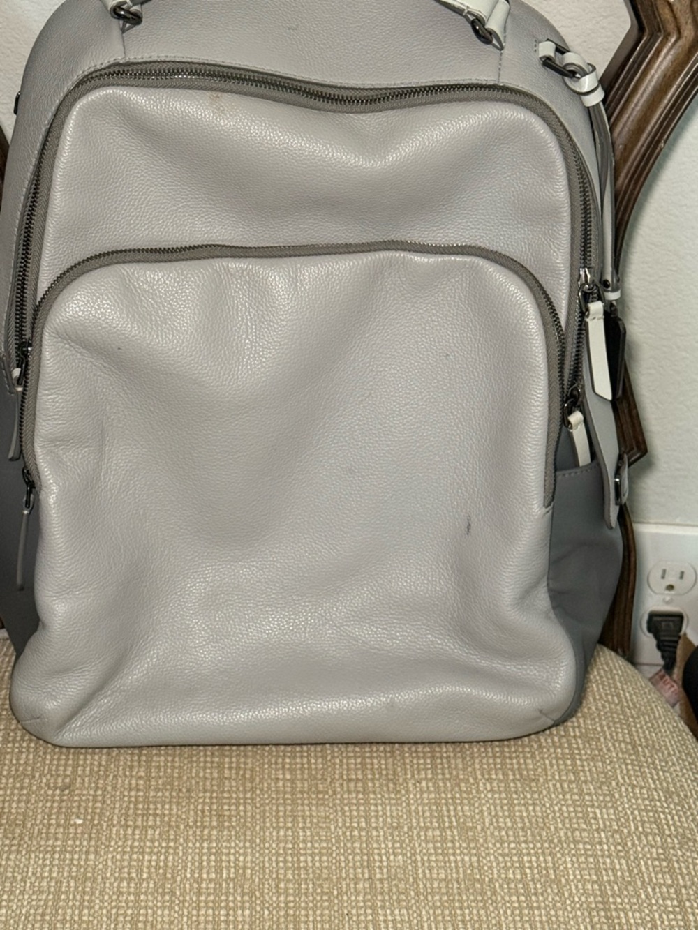 Tumi Leather Backpack in Light Gray and Charcoal